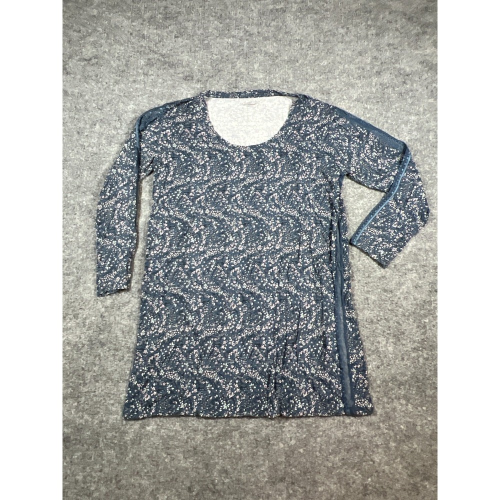 Victoria's Secret Sleep Shirt Womens Large Blue Floral Stretch‎ Side Lace Detail